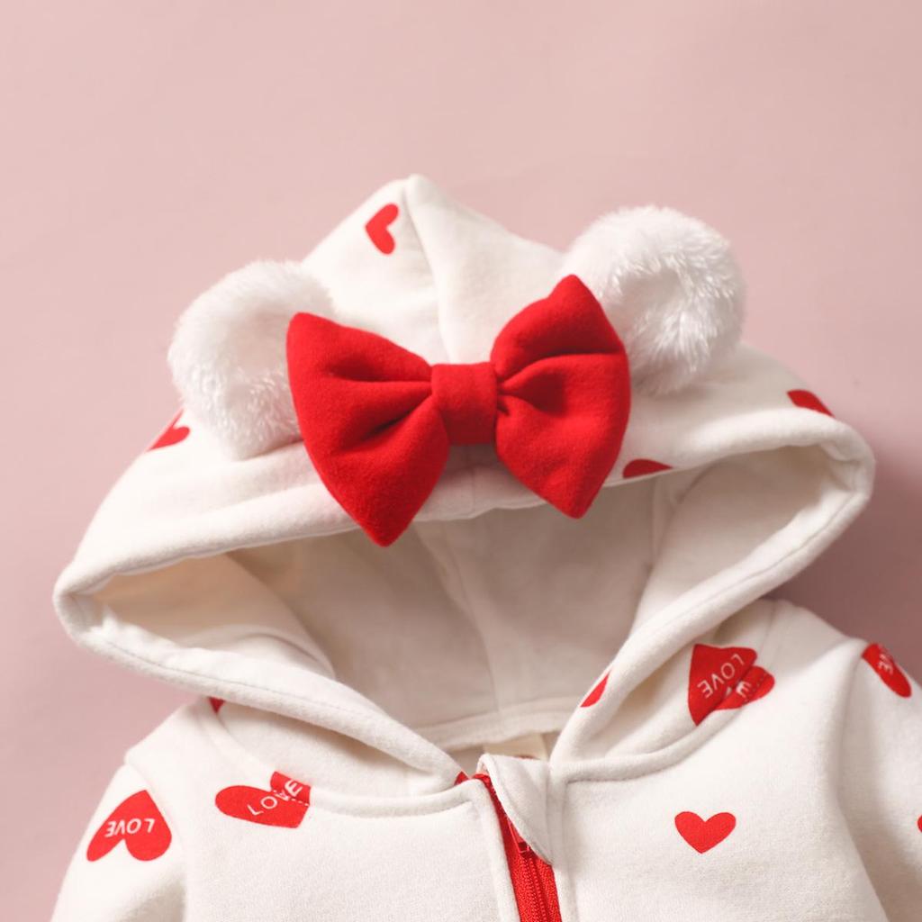 Kapuzen-Strampler für Babys und Kleinkinder: Reißverschluss mit Schleife, Erdbeerdesign, für 0-2 Jahre, Herbst/Winter Strampler.