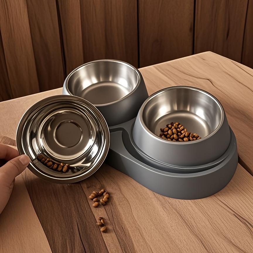 Stainless Steel Dual Pet Bowl, Suitable for Dogs and Cats - Non-Slip Base - Anti-Spill Slanted Rim Cat Bowl - Perfect for Food and Water