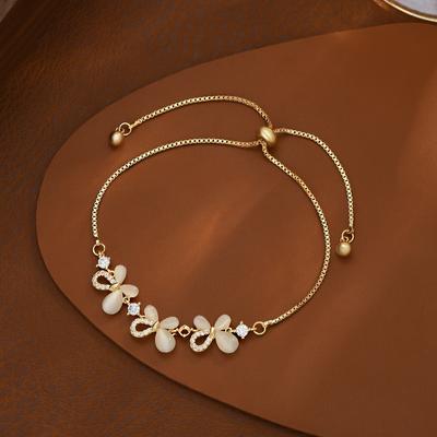 Adjustable Pull-out Bracelet Cat's Eye Stone Petal Stylish Women's Chain Bangle Perfect Gift for 2026 Summer Accessories