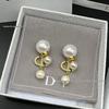 Women's Sweet Pearl Tassel Earrings with Inlaid Diamonds