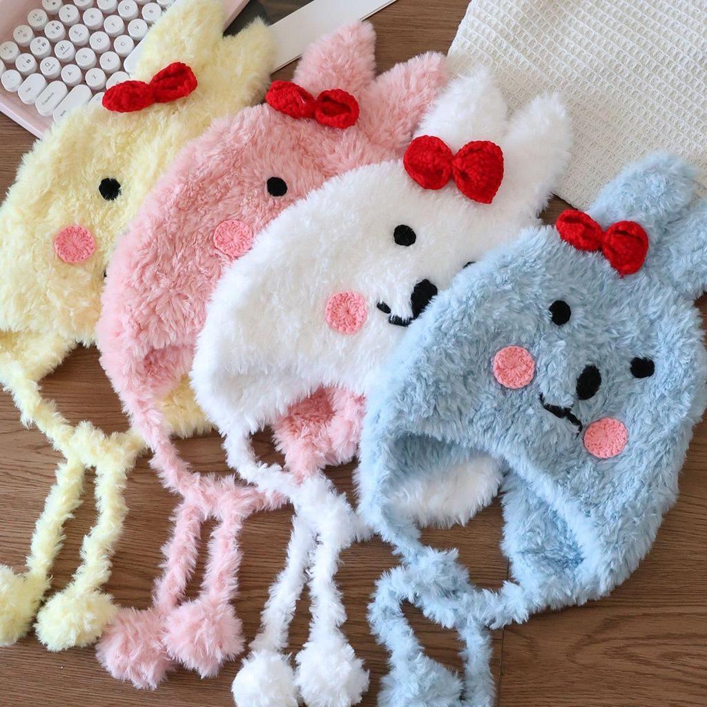 Sweet Rabbit Plush Earmuff Hat for Kids - Cute Pull-On Design, Perfect for Autumn/Winter Warmth, Ideal for Boys and Girls