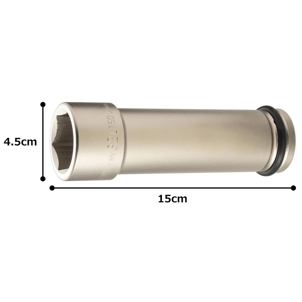 TONE Ultra Long Impact Socket 32mm Width 6NV-32L150 (Hexagonal), 19.0mm (3/4") Drive,