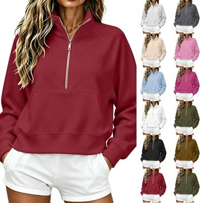 Giacca Felpa da Donna Casual Vestibilità Rilassata con Mezza Zip e Maniche Lunghe con Collo Alto