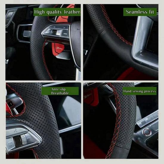 Custom Car Steering Wheel Braid Cover Hand Sewn Leather For Volkswagen VW Golf 6 GTI MK6 Polo GTI Scirocco R Car Accessories