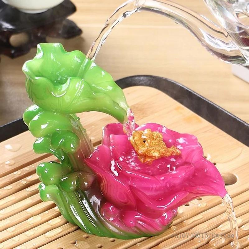 Zhaocai-Color Changing Lotus Tea Pets, Resin Small Ornament, Creative Mini Kung Fu Tea Set Accessories, Boutique Decoration, 1Pc