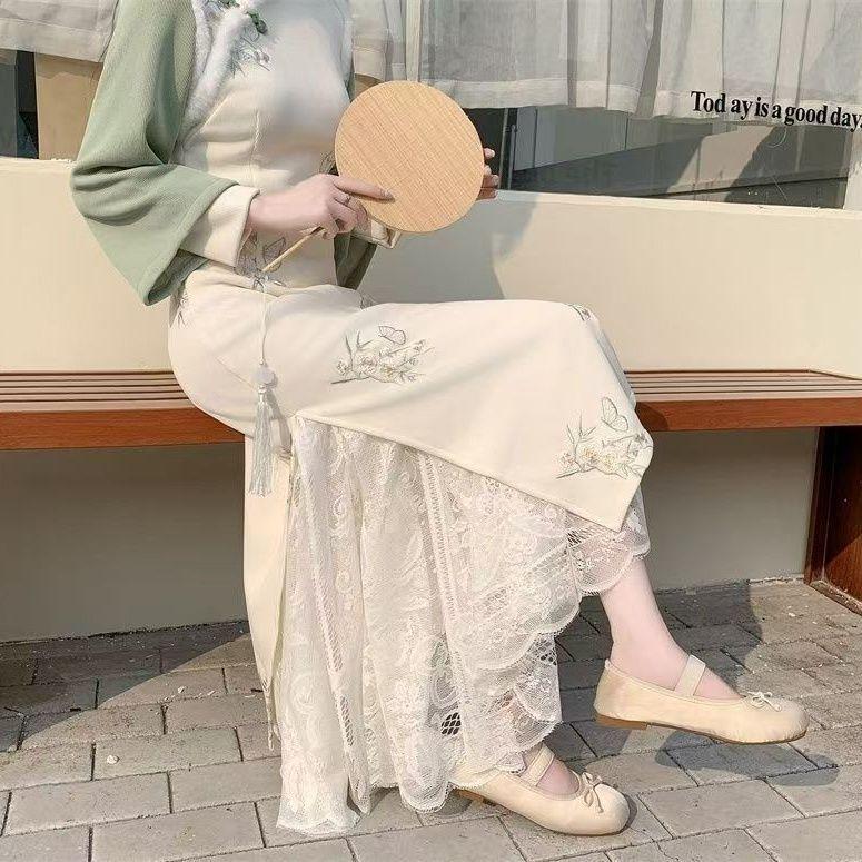 Versatile Retro Lace Mesh Mid-Length Stretch Skirt