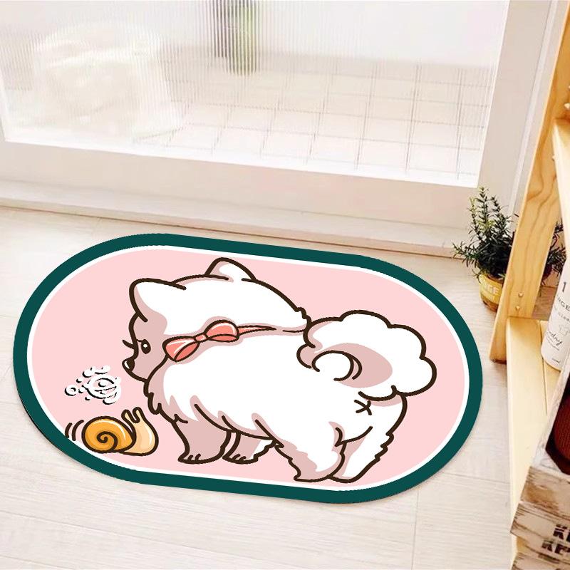 Cartoon Cute Diatom Mud Mat Bathroom Door Moisture-wicking Quick Drying Mat Oval Home Dirt and Non-slip Mat Durable