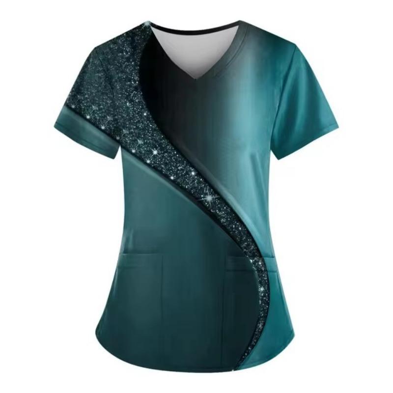 

Женская униформа медсестры со звездным узором и 3D-принтом, V-образным вырезом и карманом, медицинская униформа, модная медицинская одежда для медсестер, женская рабочая одежда 5XL