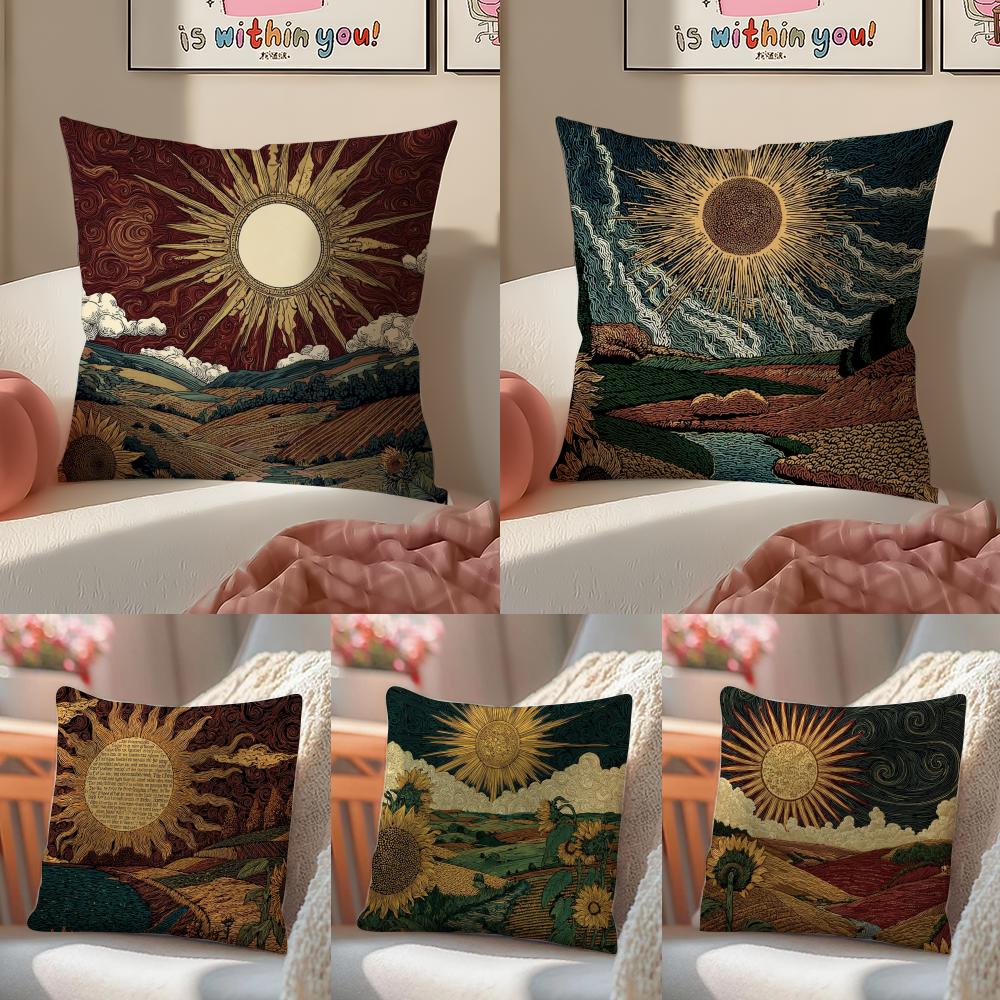 HOT Sun Print Funy Abstract Art Cushion Cover Linen Pillowcase Cover Soft Decor for Sofa Home Room