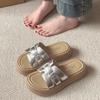 Woven thick-soled one-word slippers for women's summer wear new fashionable and versatile skirts, beach cool slippers
