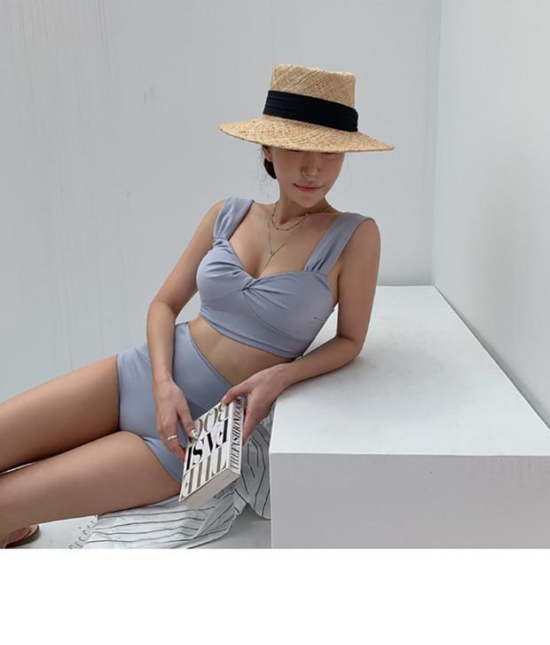 European and American Solid Blue Sexy Swimsuit - Free Size, New & In Stock