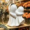 Decorative Ghost for Fireplaces Cute Selfie Figurine, Ghosts Taking Phone Photo Resin Statue, Halloween Matte Craft Figurines Tabletop Decor