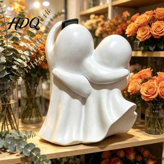 Decorative Ghost for Fireplaces Cute Selfie Figurine, Ghosts Taking Phone Photo Resin Statue, Halloween Matte Craft Figurines Tabletop Decor
