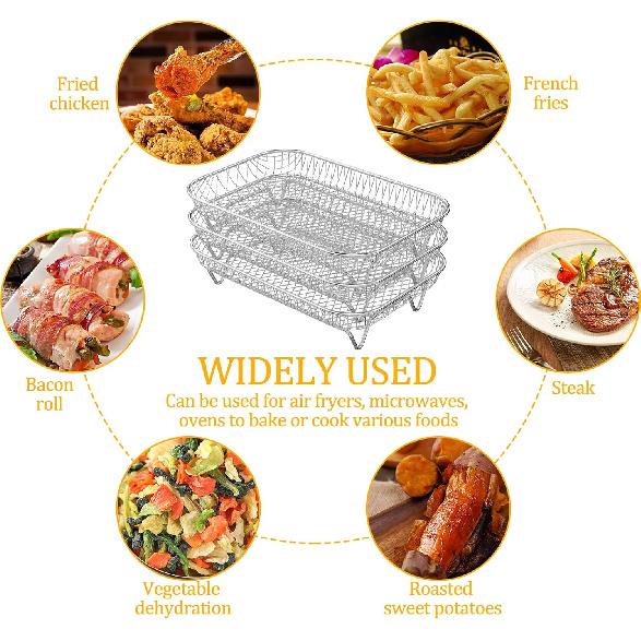 Air Fryer Rack Accessories for Ninja Dual Basket, 3 Layers, 304 Stainless Steel Stackable Bacon Air Fryer Accessories for Ninja AF300UK,