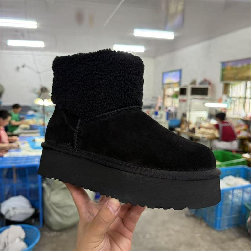 New short teddy hairy short snow boots women's winter new thick-soled turned wool velvet warm shoes non-slip