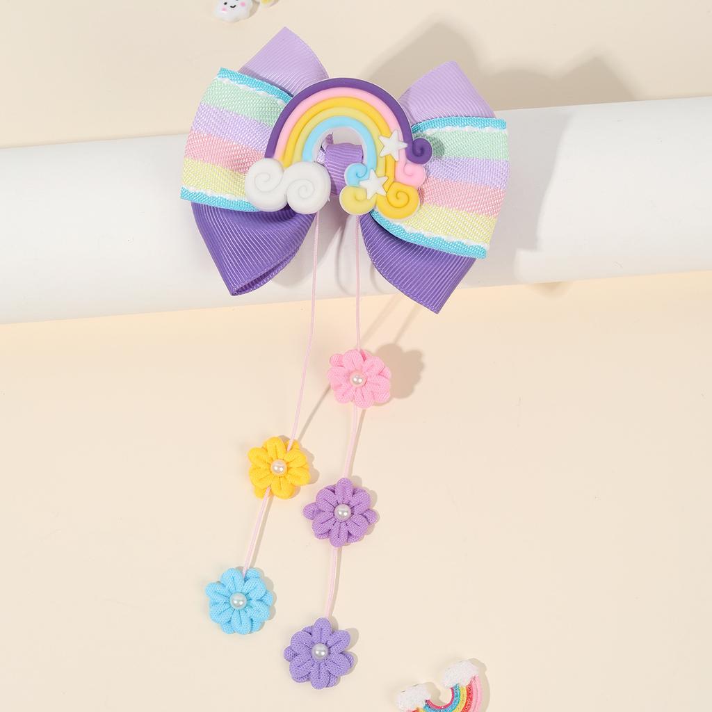 2 Stück Neue Kinder Schleife Regenbogen Haaraccessoires Kleine Blume Bänder Süße Kleine Mädchen Kopfschmuck Haarnadel Party Dekoration Geschenk
