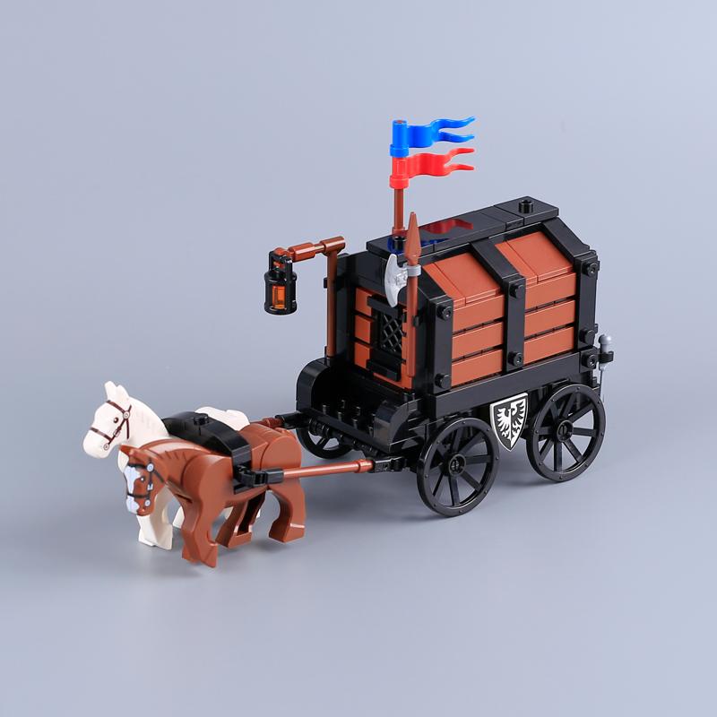 MOC Carretto Medievale di Verdure Carro da Trasporto Blocchi da Costruzione Furgone di Prigione Scatola del Tesoro Carro Carrozza Giocattoli in Mattoncini