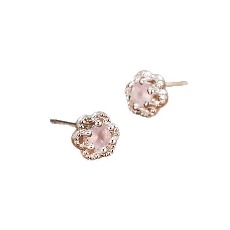 Exquisite Pink Flower Hollow Stud Earrings for Women - 2025 Versatile Light Luxury Style