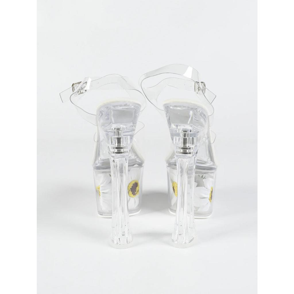 17cm Super High Heel Sexy Cool Slippers New Waterproof Table Transparent Sunflower Model Catwalk Stiletto LFD-13667-Q3