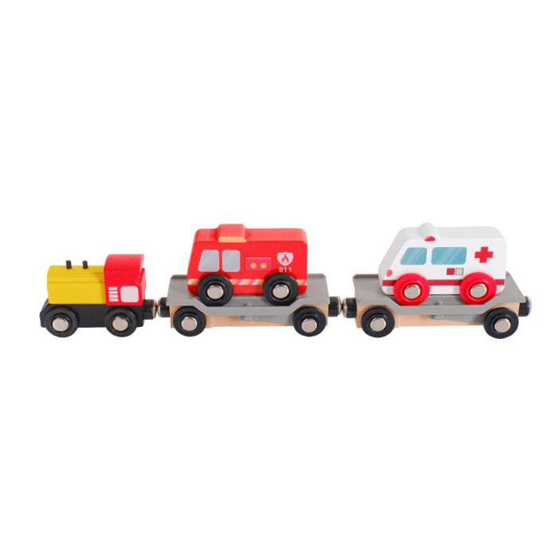 Holzspielzeug-Züge für Kleinkinder, Trägheits-Schiebezüge, Holz-Kinderspielzeug, Seilzugräder, Kompatibel mit Holz-Zugstrecken