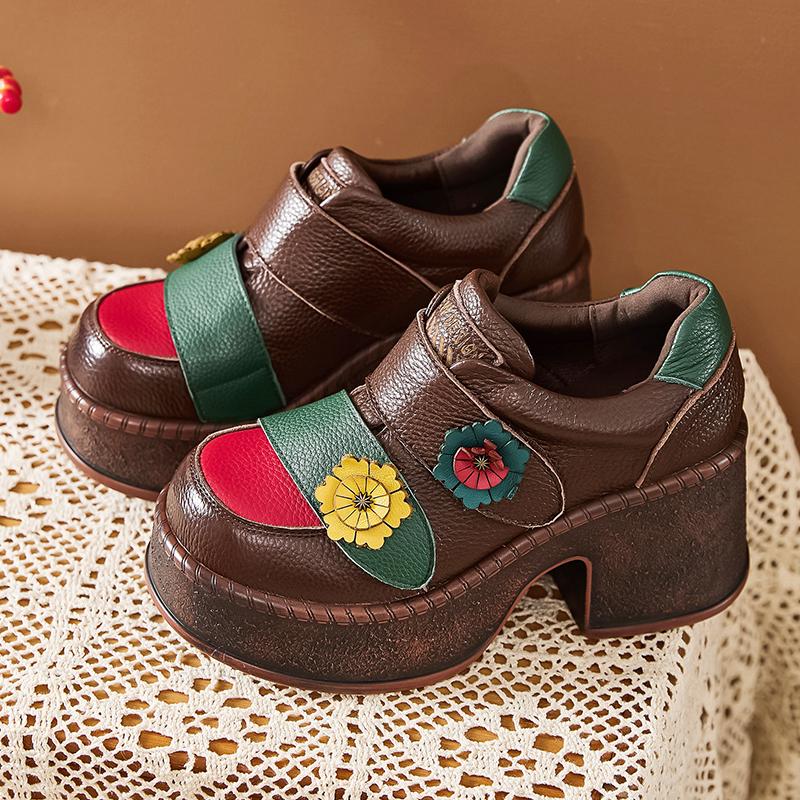 Fashion GKTINOO Handmade Retro Style Women Platform Shoes Spring Summer Genuine Leather Wedges Heel Pumps Casual Shoes