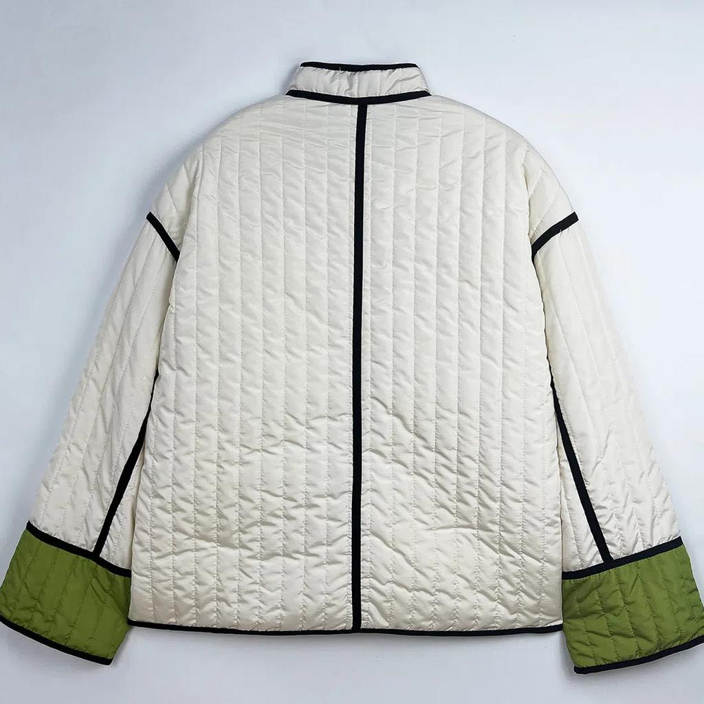 Women’s Quilted Jacket Lightweight Long Sleeve Color Block Padded Puffer Coat Outerwear