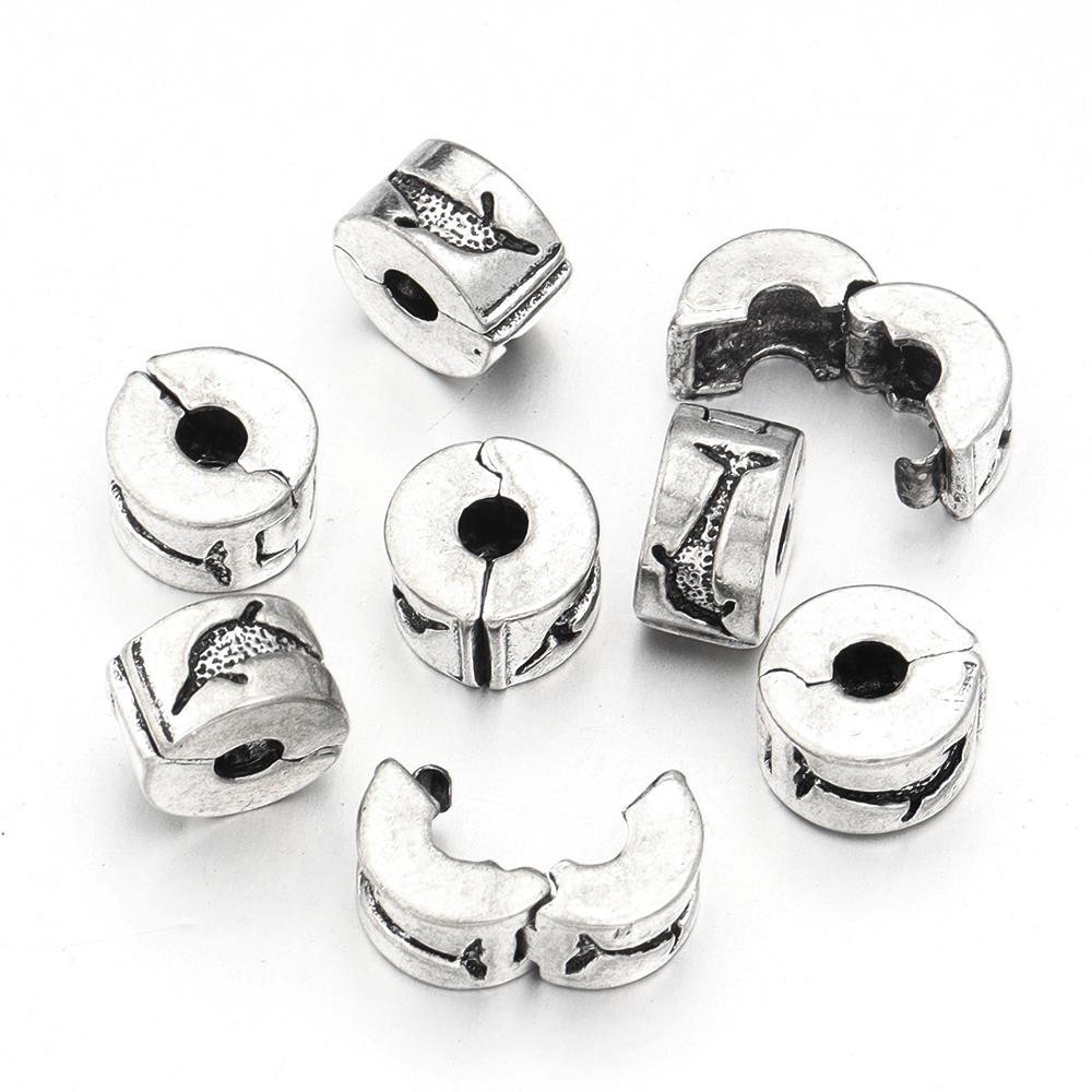 5pcs Positioning Buckle Multiple Styles Ancient Silver Fixed Clip Big Hole Spacer Beads For Jewelry Making DIY Bracelet Necklace