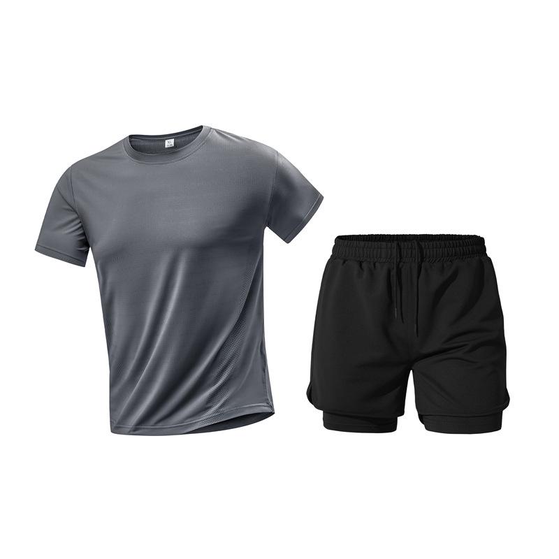 Men's Summer Ice Silk T-shirt & Shorts Set for Teens