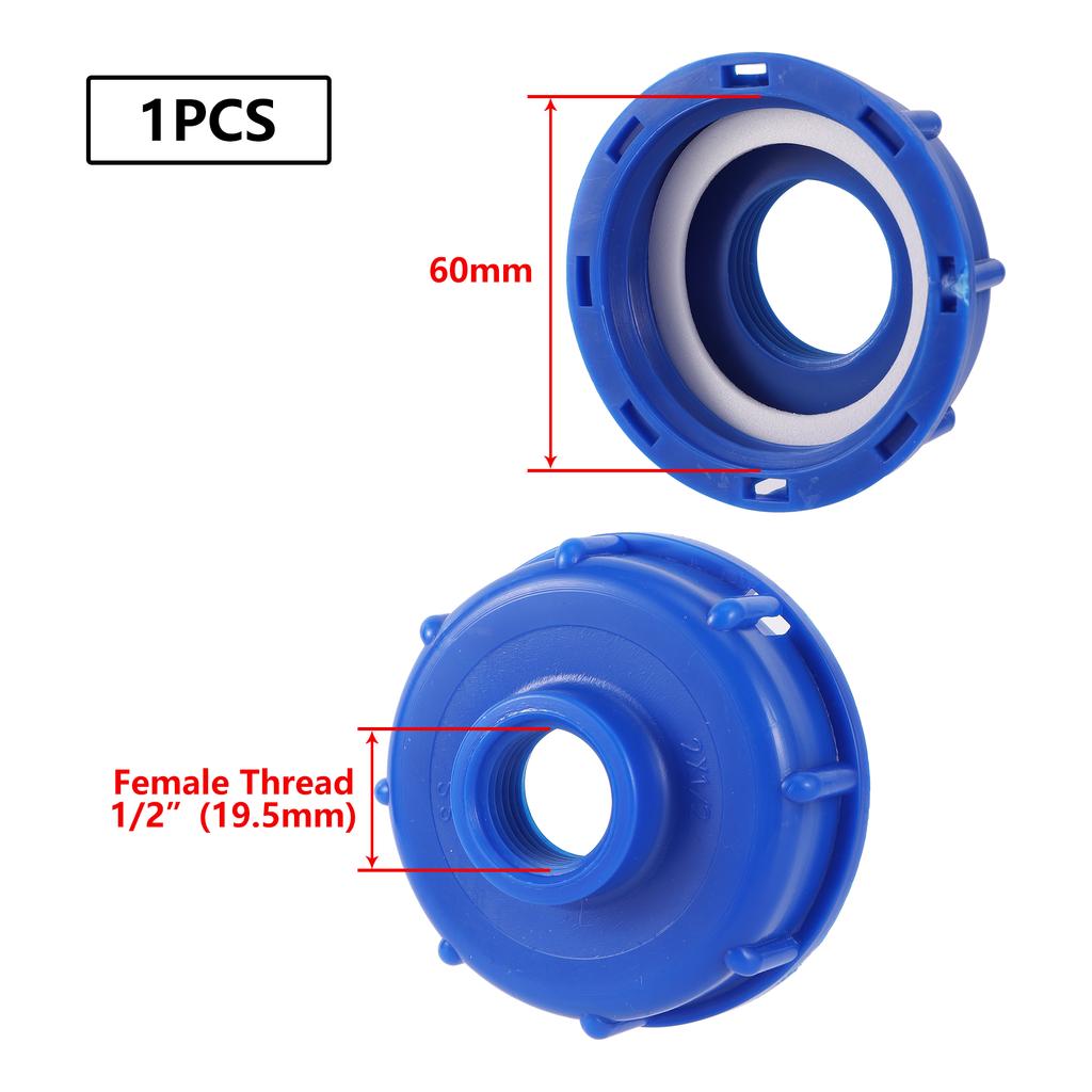 IBC-Tankadapter Kraftstofftank-Anschlussstück S60 Gewindekappe 60mm auf 1"3/4"1/2" Innengewinde Hahnanschluss Gartenbewässerungsventil-Anschlussstück