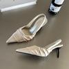Brand Woman Slingback Shoes Fashion Spring New Fashion Ladies High Heels Elegant Med Heel Pointed Toe Slip On Sandals