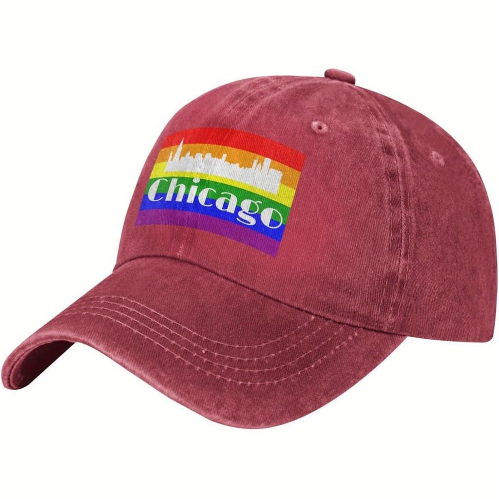 Chicago Pride Rainbow Skyline Vintage Washed Baseball Cap Adult Casual Polyester Adjustable Sun Protection Hat