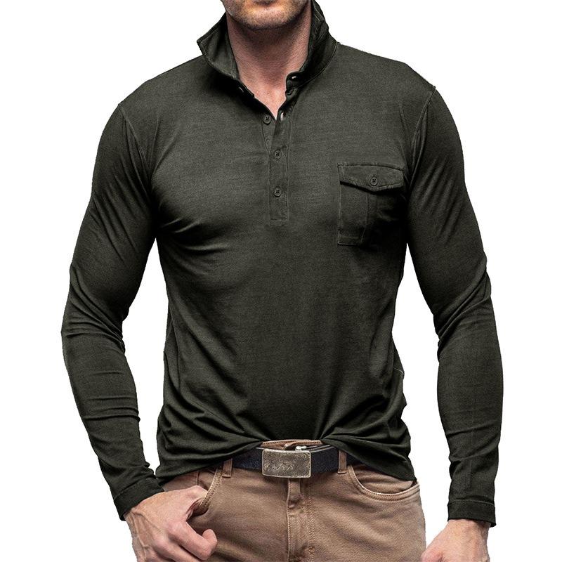 Mens Lapel Neck Business Polo Shirt Casual Long Sleeve Tee Tops Sport T Shirts