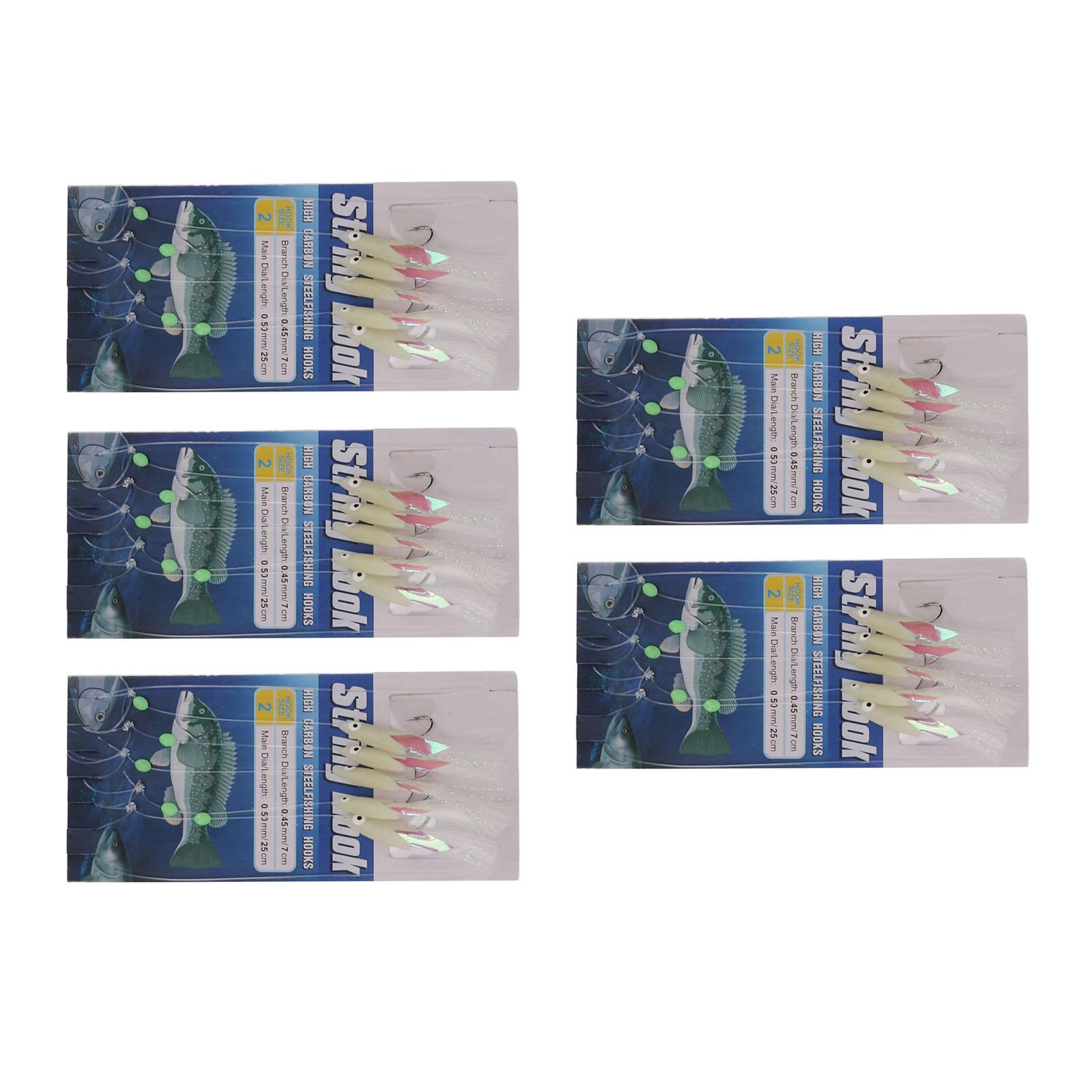 

5 Set Luminous Feather Fishing Lure Bait Rigs Fish Skin Glow Fishing Lure Carbon Steel Lure String Hooks with 5 Hooks 2