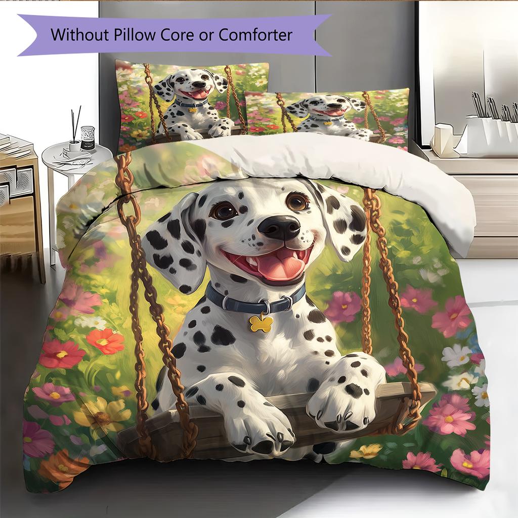Biancheria da letto con motivo dalmata e fiori Decorazione per la casa Regalo di compleanno (1 * copripiumino + 2 * federa, senza nucleo)