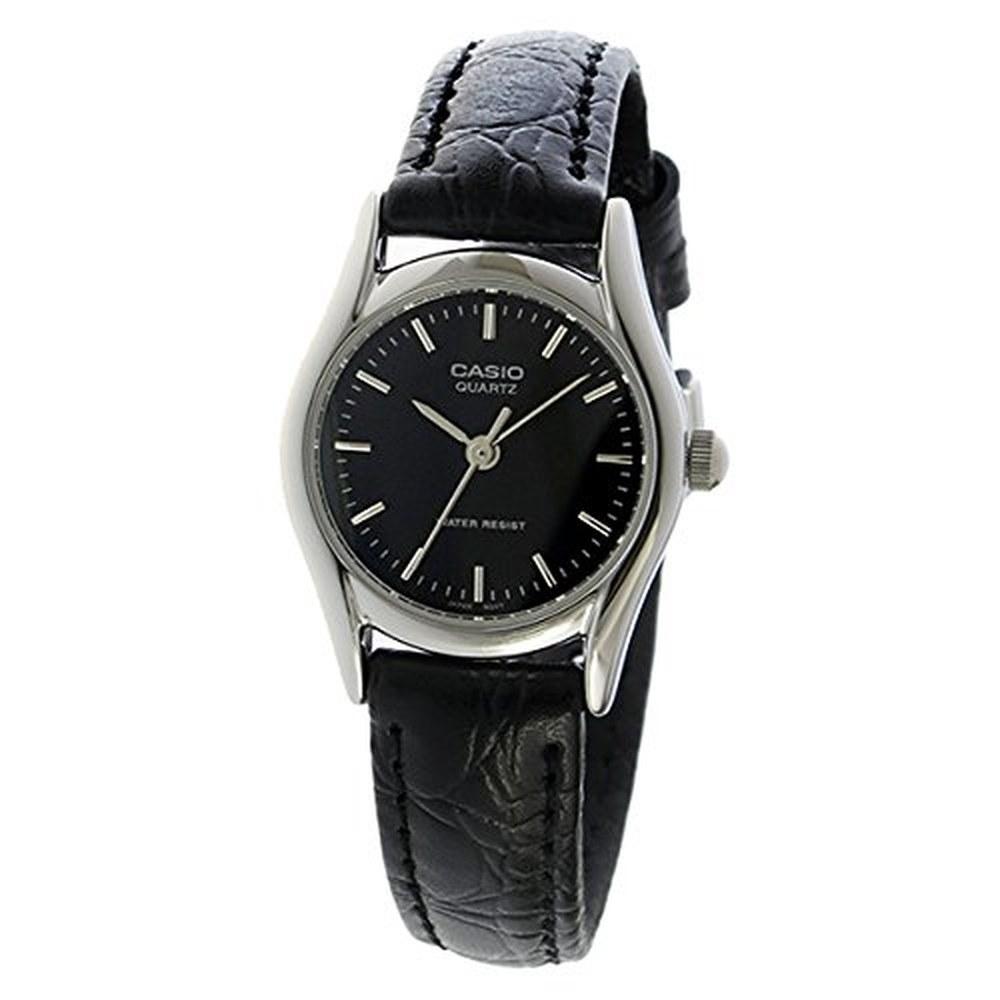 Casio Standard Women's Quartz Analog Wristwatch LTP-1094E-1A Brass Leather Black Silver Gift