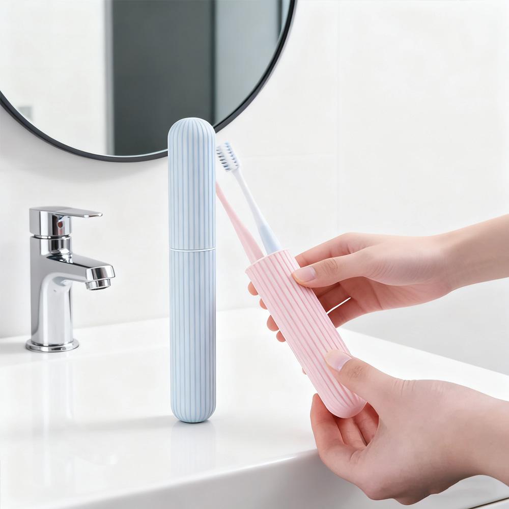 Portable Travel Toothbrush Box | Striped Plastic Toothbrush Organizer - Lightweight, Dustproof for Travel,Business Trip, Hotel