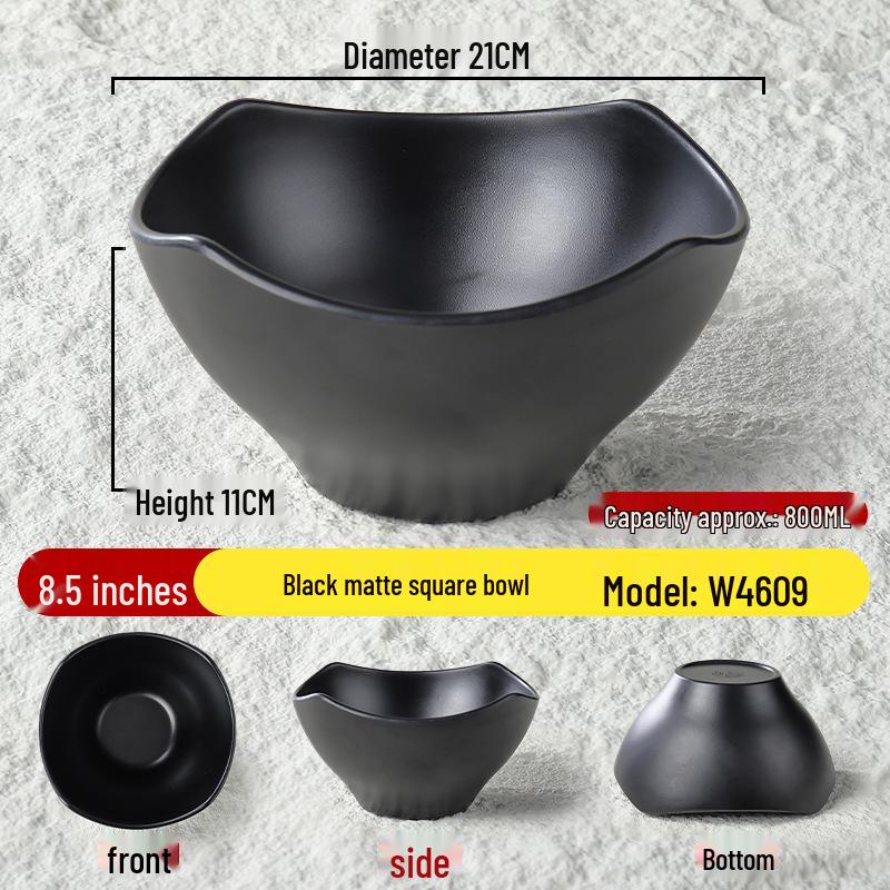 Melamine Black Matte Wide Mouth Noodle Bowl - Drop-Resistant, Perfect for Ramen, Luosifen, Mala Tang