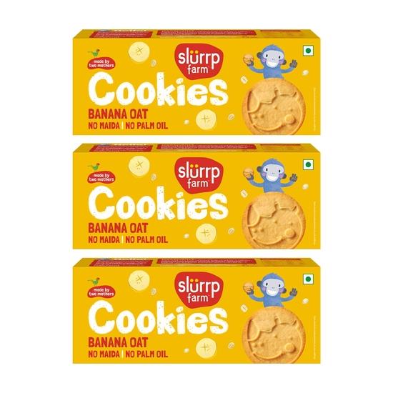 Slurrp Farm No Maida No Refined Sugar Banana Oat Cookies  | Perfect for tiffins, travel or snack time | Pack of 3 x 80g 240GM