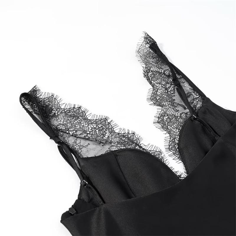 Camisola de Seda con Encaje para Mujer Estilo Europeo y Americano Invierno 2025 8986331