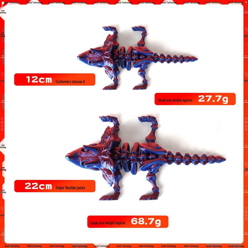 Eco-Friendly 3D Printed Dragon and Triceratops Dinosaur Skeleton Ornament Toy Figurine