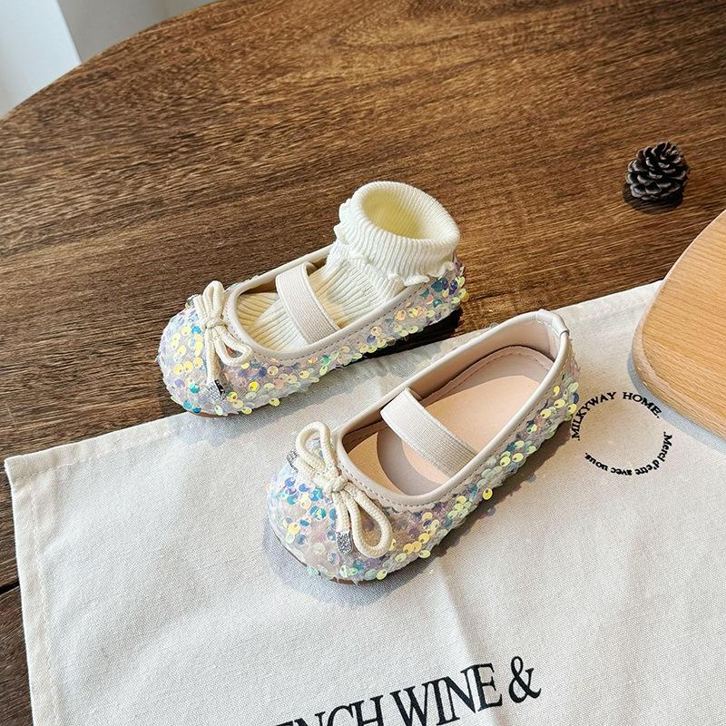 2026Spring and Autumn New Style Children's Girls' Leather Shoes Princess Shoes Fashionable Sequin Leather Shoes Children's Dance Shoes