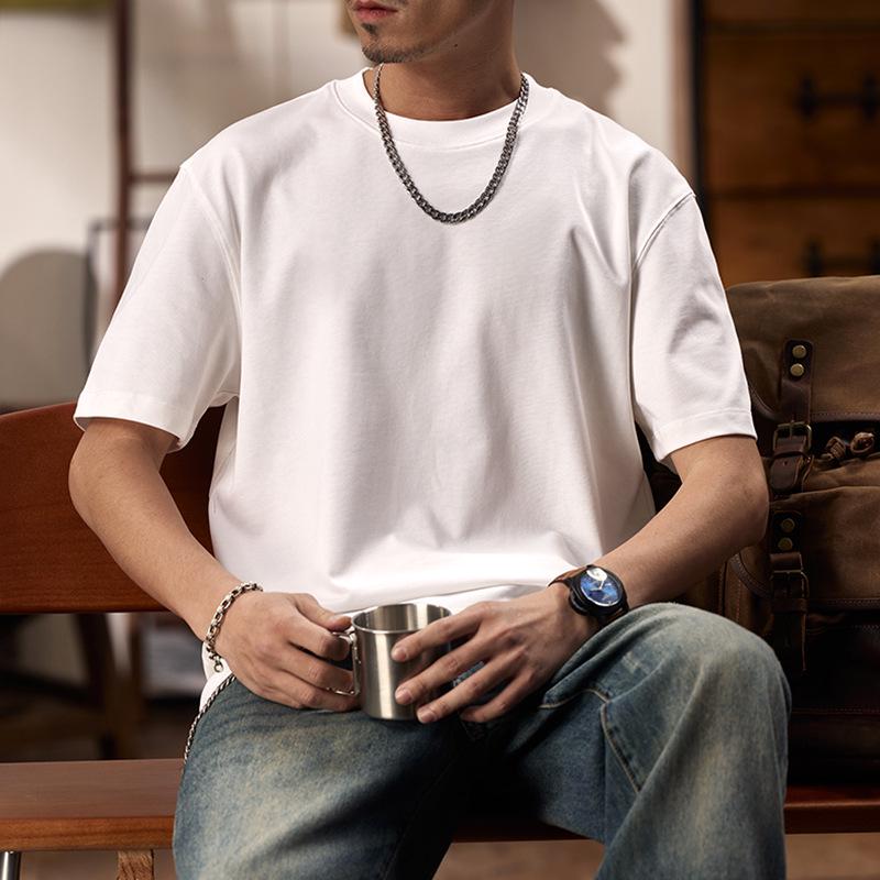 

Мужская футболка с коротким рукавом из плотного хлопка плотностью 320 г, однотонная, непрозрачная, свободного кроя, для лета. M