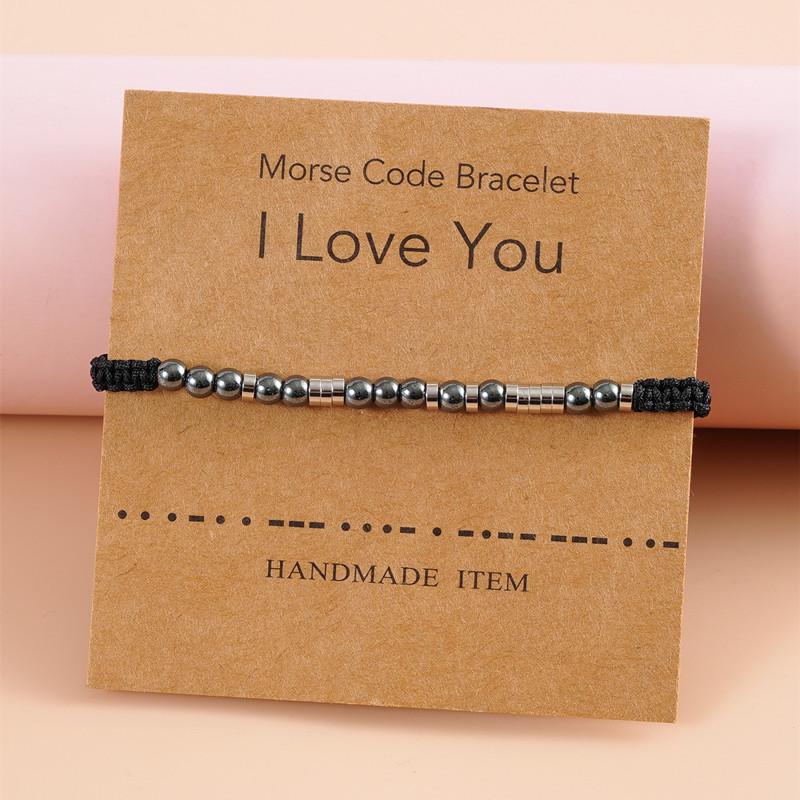 Europäisches & Amerikanisches Edelstahl-Morsecode-Armband mit Schwarzen Perlen