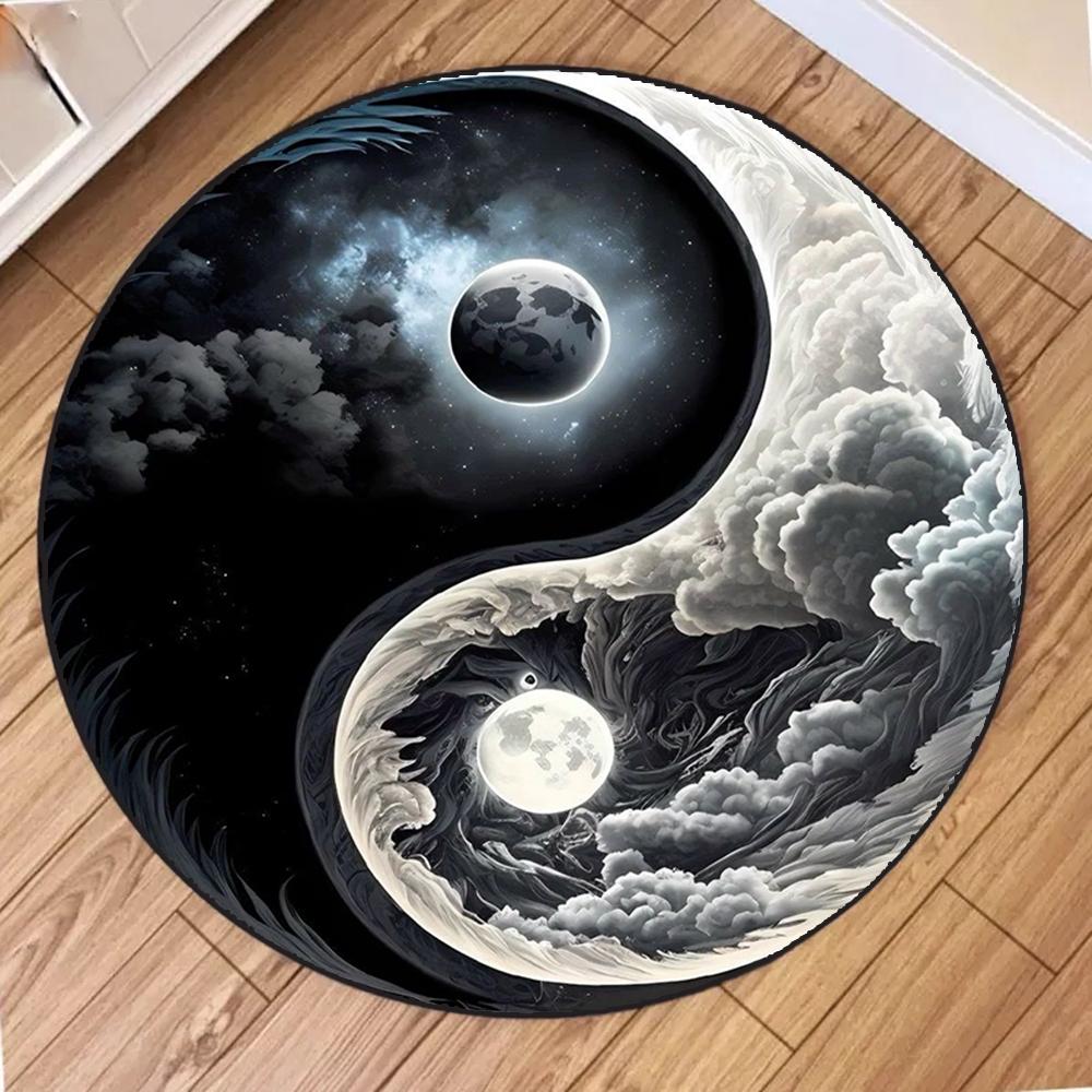 Yin and Yang Taiji Diagram Round Carpet Washable Bedroom Rug Chair Swivel Floor Mat Bedroom Living Room Funny Room Floor Mats