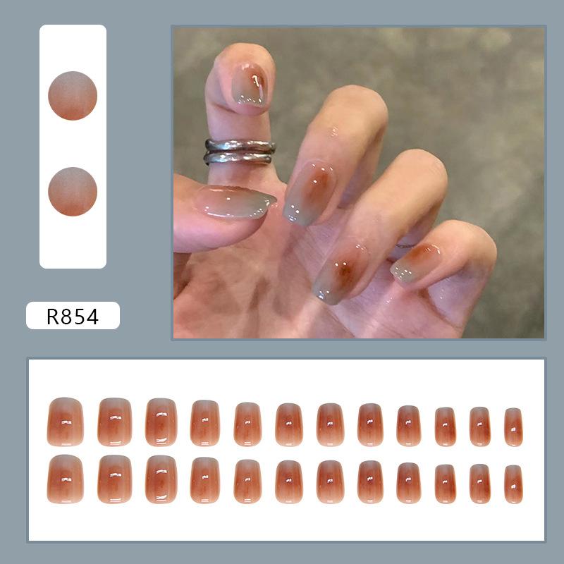 

24 шт., маленькие короткие ногти в форме буквы Т, съемные ногти, ногти Майяра, ногти с постепенным изменением и размазыванием, накладные ногти