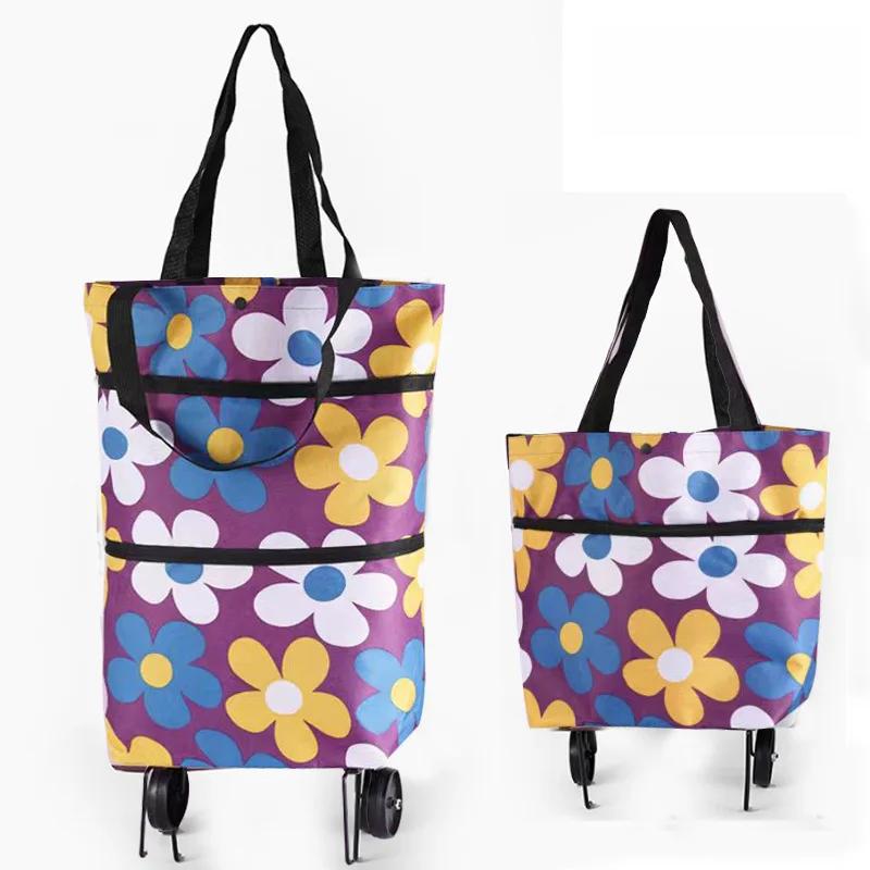 Foldable Portable Shopping Trolley with Wheels Waterproof Carry Bag for Supermarket Grocery Shopping Outdoor Market Lightweight Cart