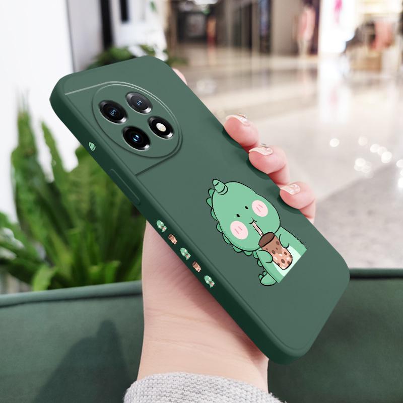 

Milk Tea Dinosaur Phone Case For Oneplus 13 13R 12 12R 11 11R 10 10R 10T 9R 9RT 9 8T 8 7 7T Pro 5G Liquid Silicone Cover OnePlus 13 5G темно-зеленого