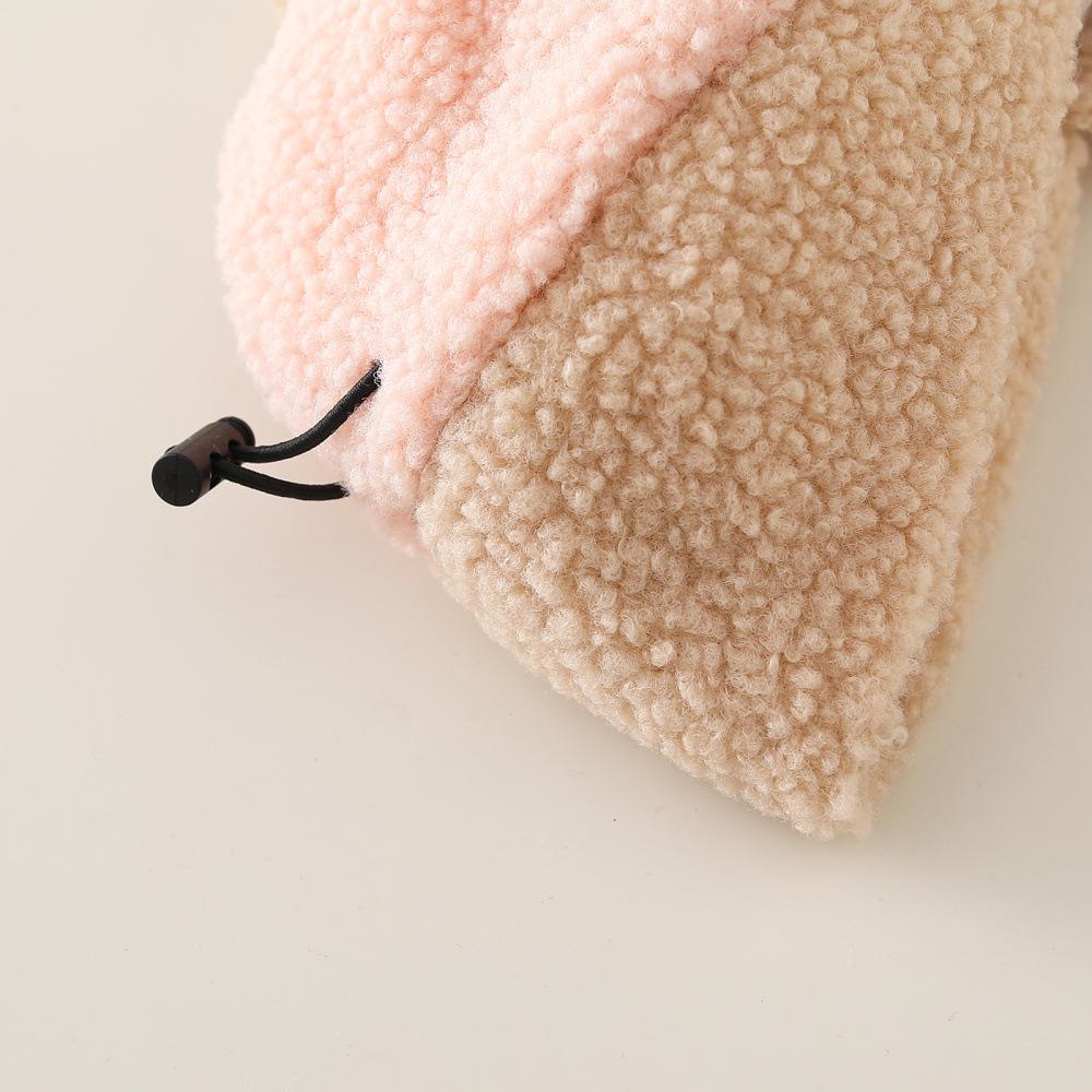 Cappello Invernale per Bambini in Lana d'Agnello con Protezione per le Orecchie, Design a Becco d'Anatra con Orsetto Cartone Animato - Stile Baseball Unisex