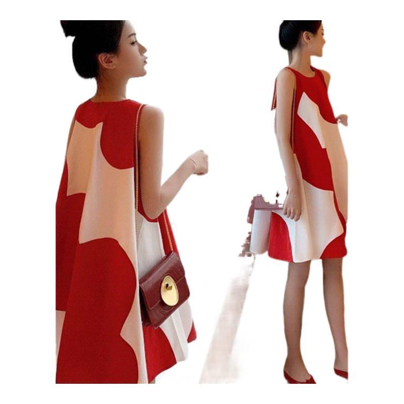 Korean Style Sleeveless Plus-Size Maternity Dress - Loose Fit, Medium to Long Length for Summer