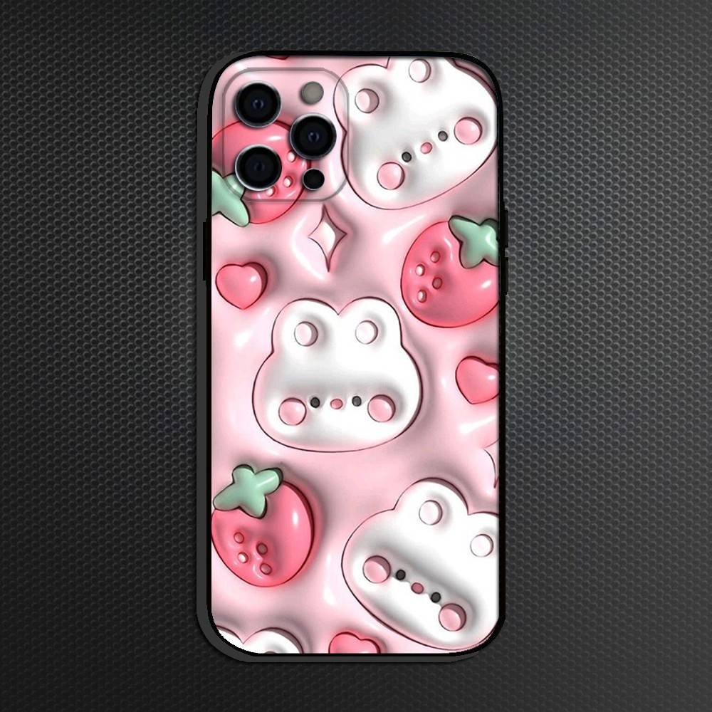 Kawaii Rabbit Phone Case For iPhone 16,15,14,13,12,11 Plus,Pro Max, Others Soft Black Cover